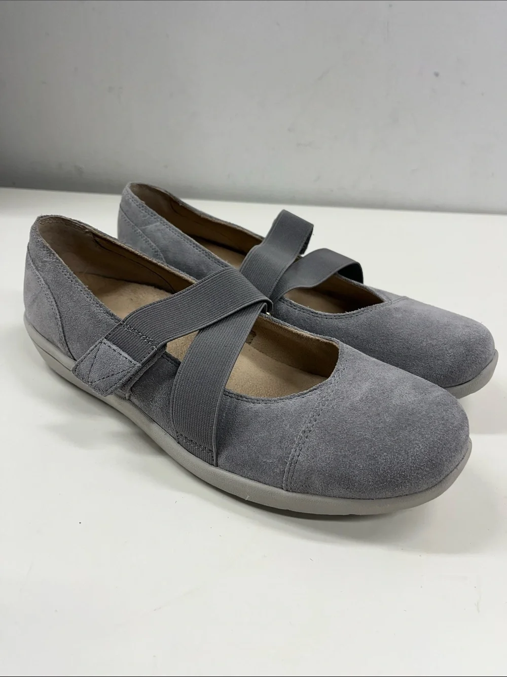 New Vionic Shelby Women's Gray Suede Mary Jane Slip-on Comfort Shoe Size 9.5